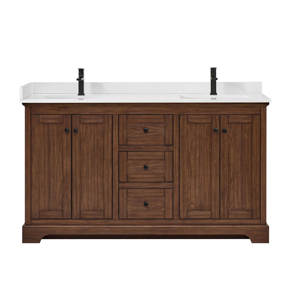 60" Avery Double Bathroom Vanity Dark Walnut Matte Black Trim by wyndham View 21