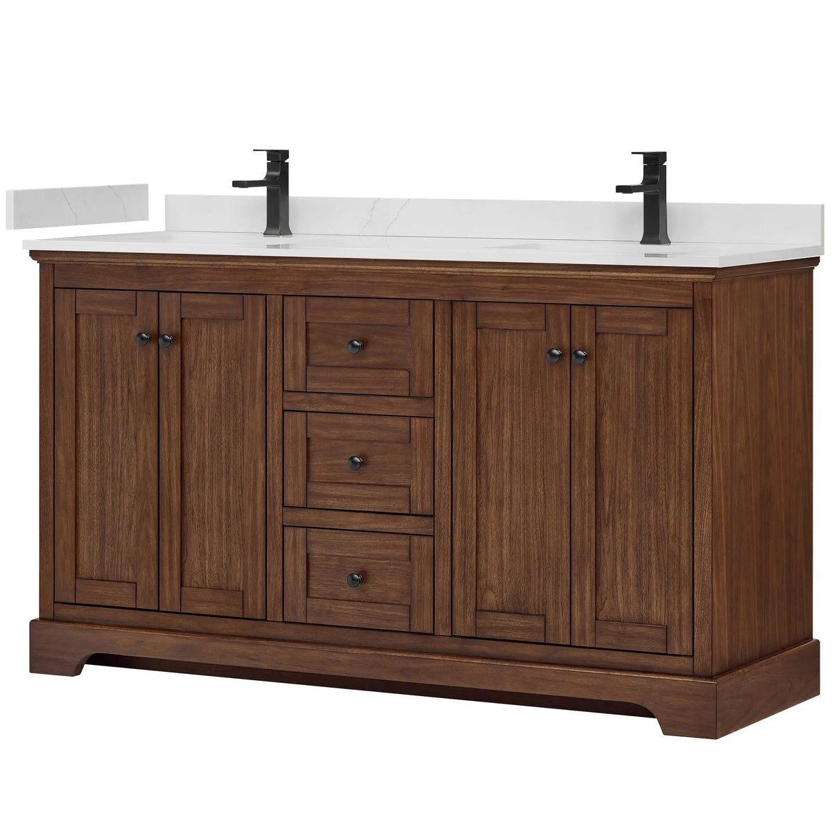 60" Avery Double Bathroom Vanity Dark Walnut Matte Black Trim by wyndham View 30