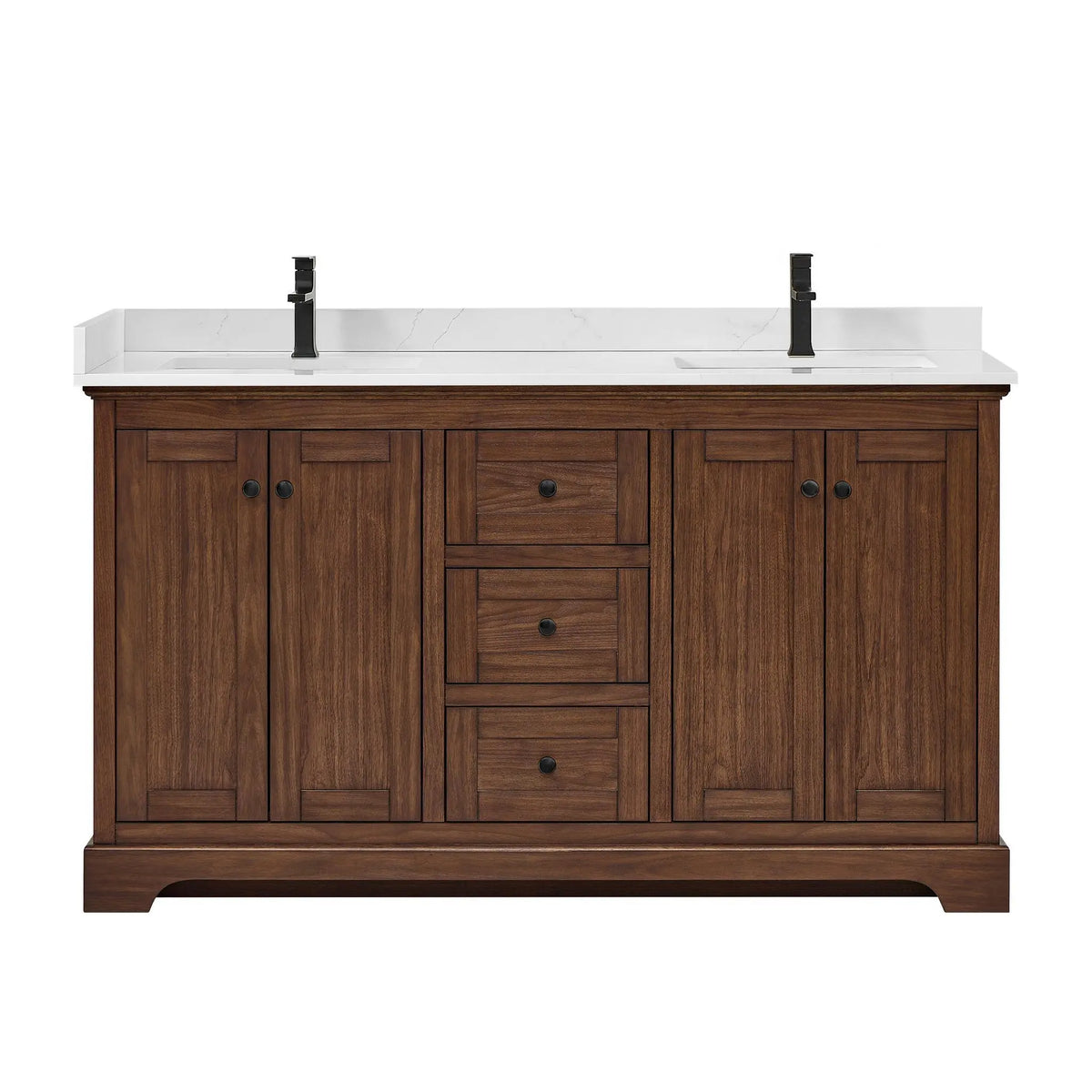 60" Avery Double Bathroom Vanity Dark Walnut Matte Black Trim by wyndham View 26