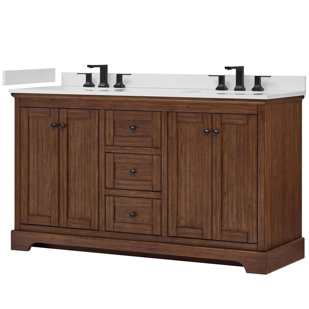 60" Avery Double Bathroom Vanity Dark Walnut Matte Black Trim by wyndham View 35