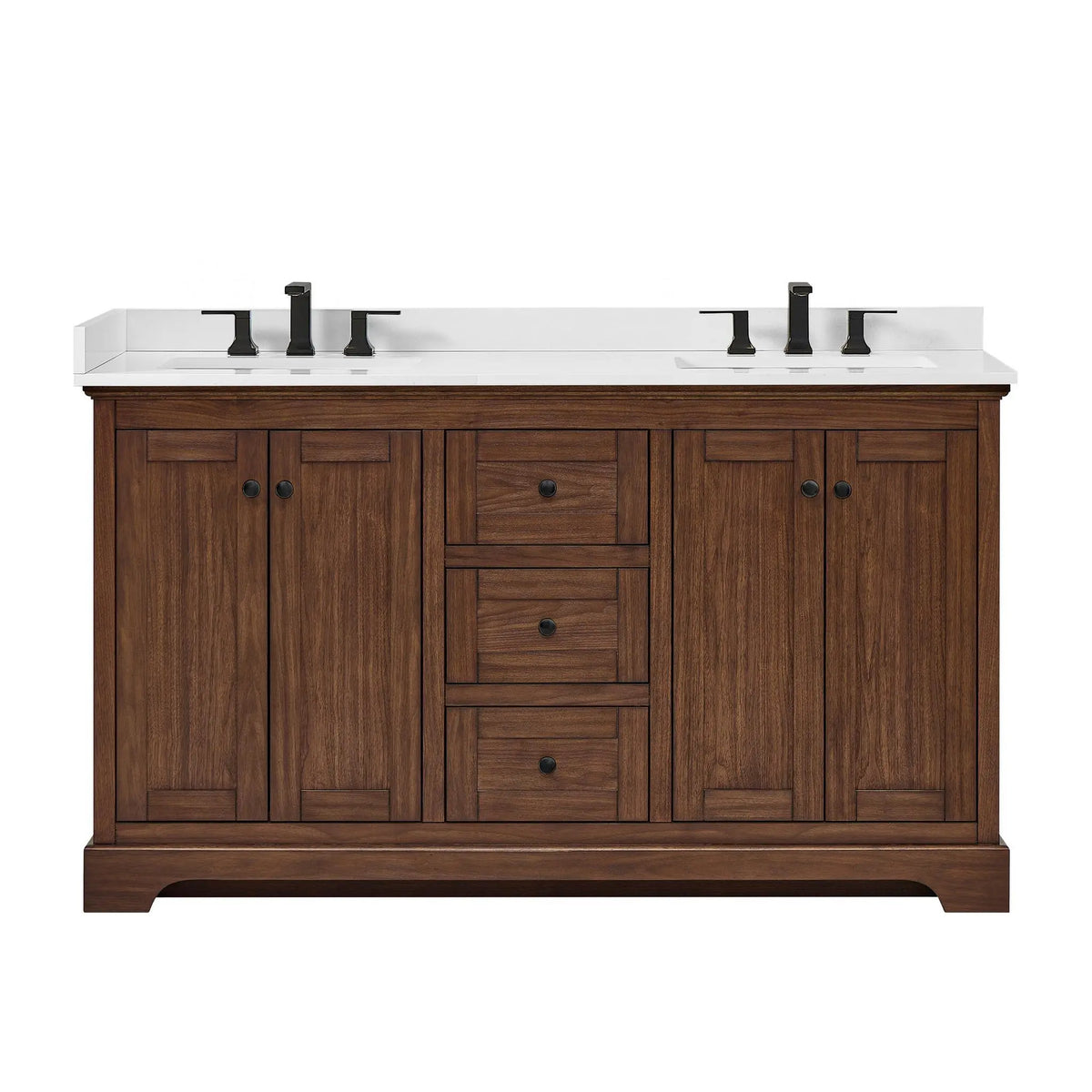 60" Avery Double Bathroom Vanity Dark Walnut Matte Black Trim by wyndham View 31