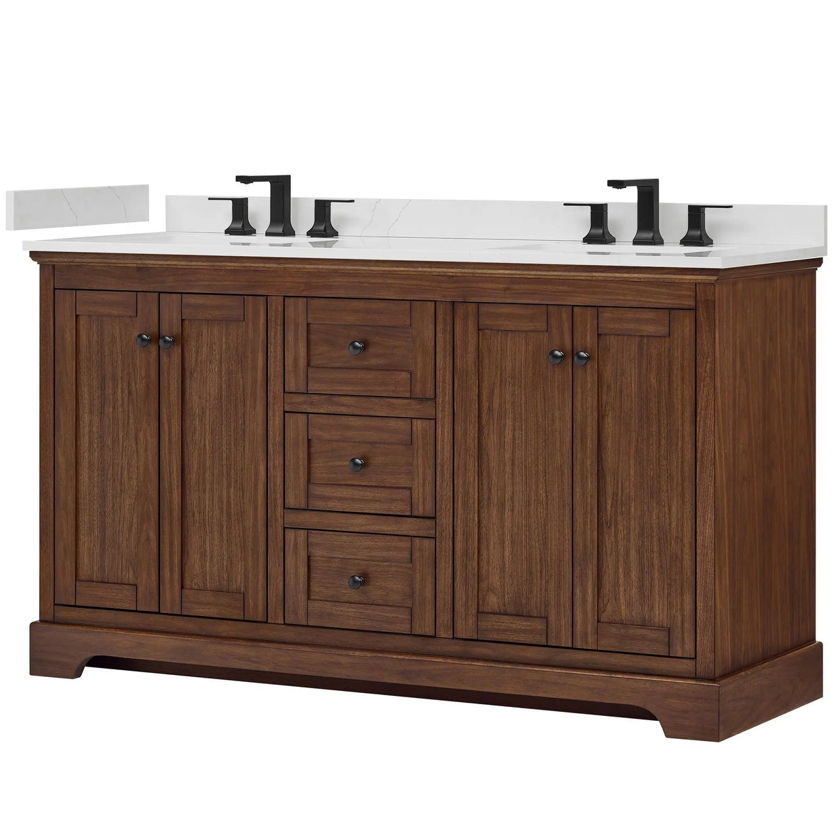 60" Avery Double Bathroom Vanity Dark Walnut Matte Black Trim by wyndham View 40