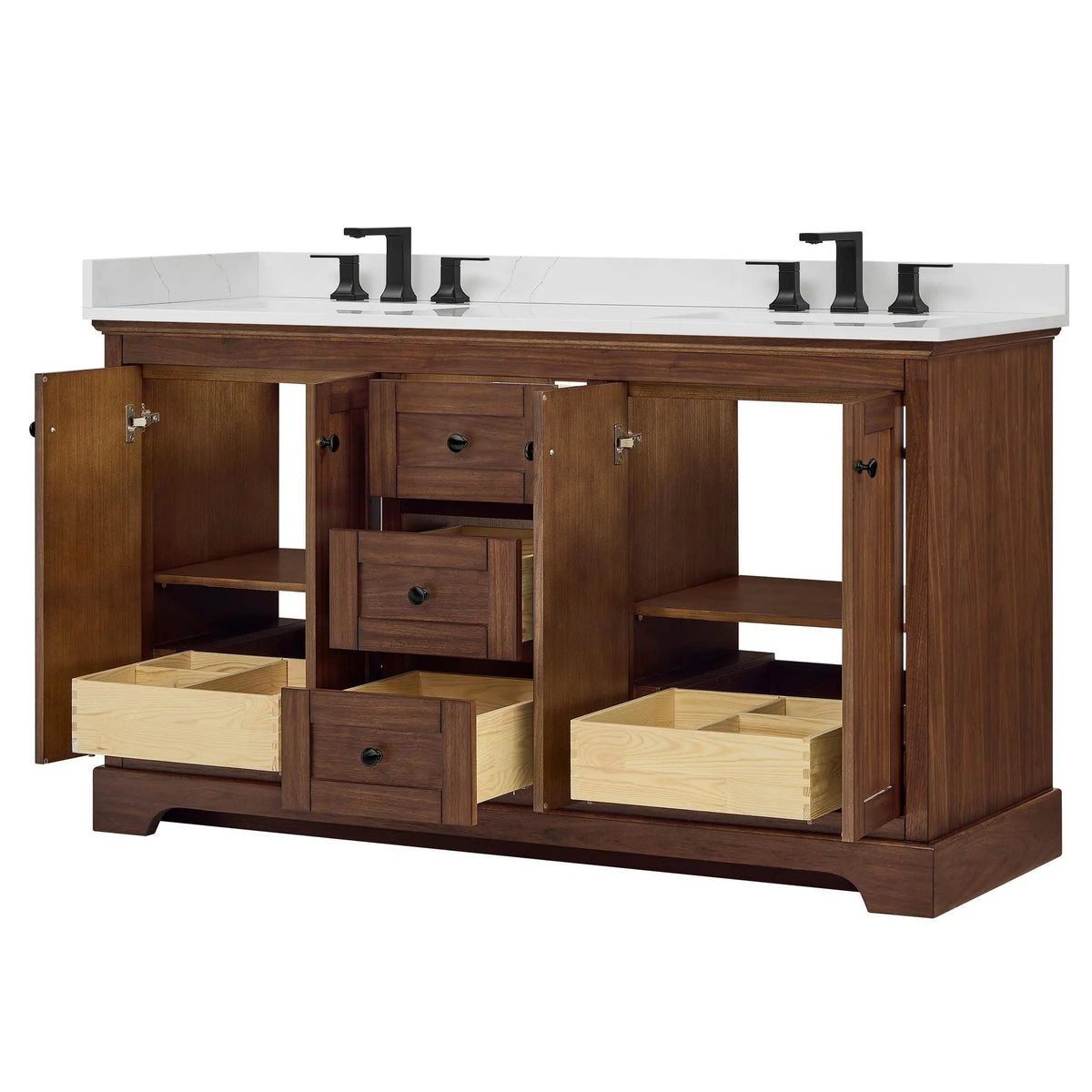 60" Avery Double Bathroom Vanity Dark Walnut Matte Black Trim by wyndham View 38
