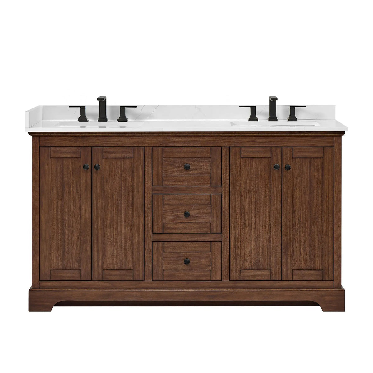 60" Avery Double Bathroom Vanity Dark Walnut Matte Black Trim by wyndham View 36