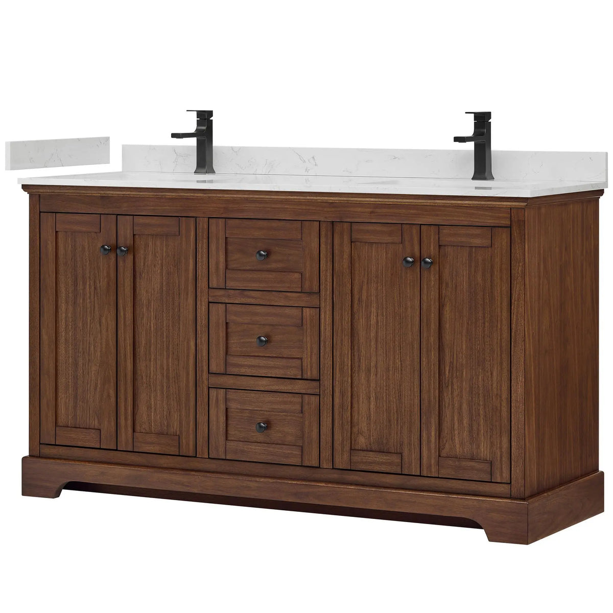 60" Avery Double Bathroom Vanity Dark Walnut Matte Black Trim by wyndham View 5