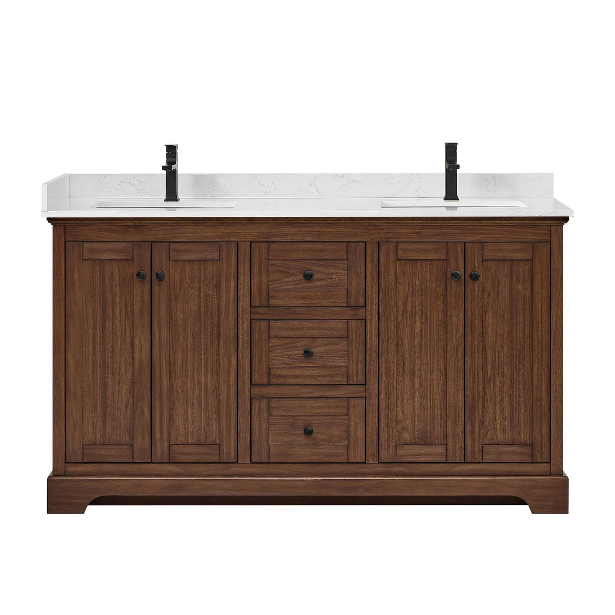 60" Avery Double Bathroom Vanity Dark Walnut Matte Black Trim by wyndham View 1