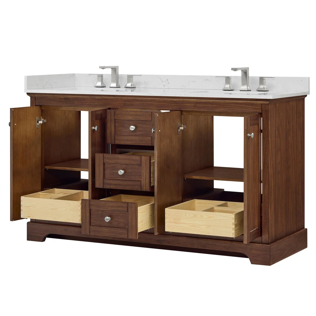 60" Avery Double Bathroom Vanity Dark Walnut Polished Chrome Trim by wyndham View 13
