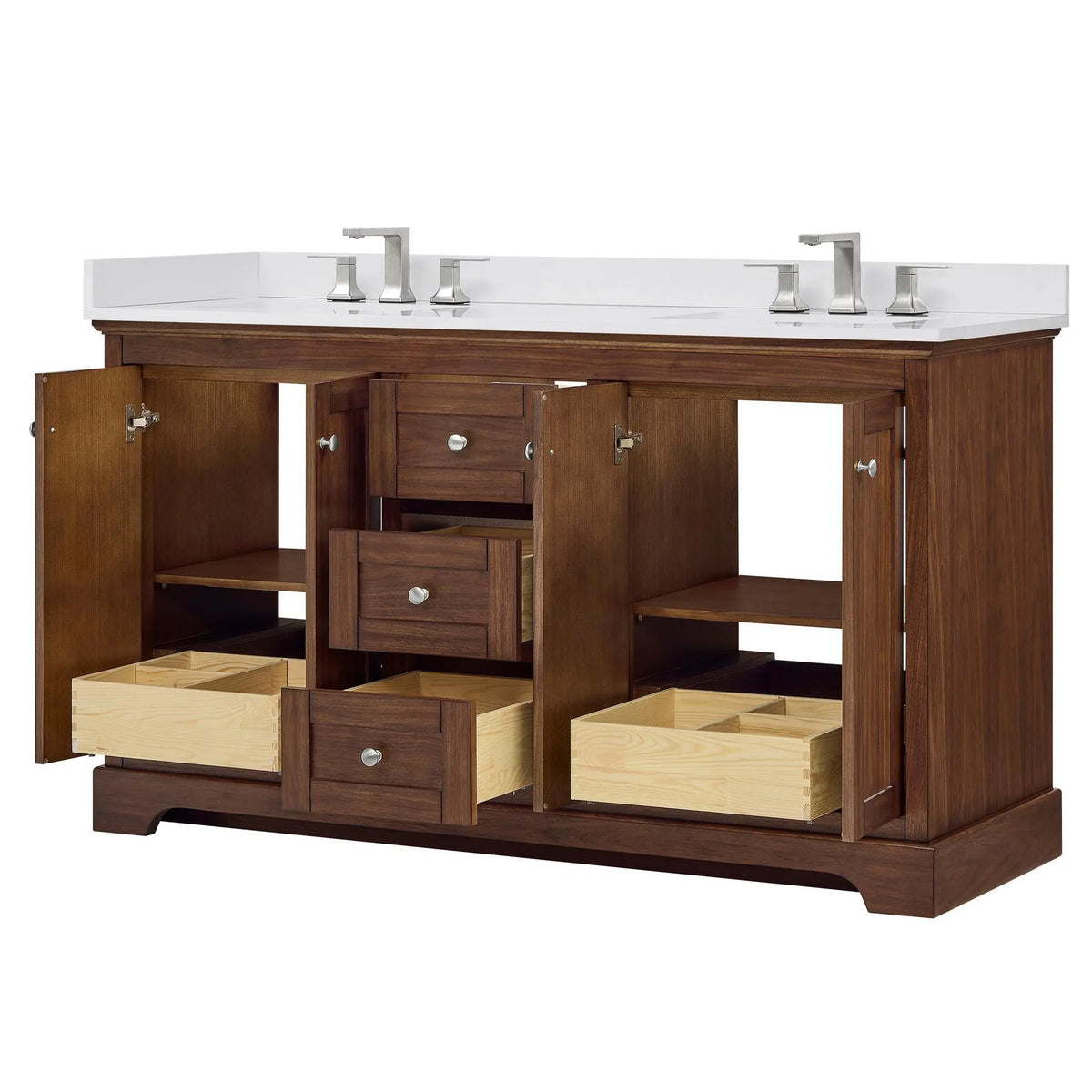 60" Avery Double Bathroom Vanity Dark Walnut Polished Chrome Trim by wyndham View 18