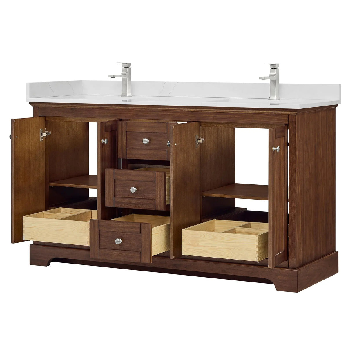 60" Avery Double Bathroom Vanity Dark Walnut Polished Chrome Trim by wyndham View 28