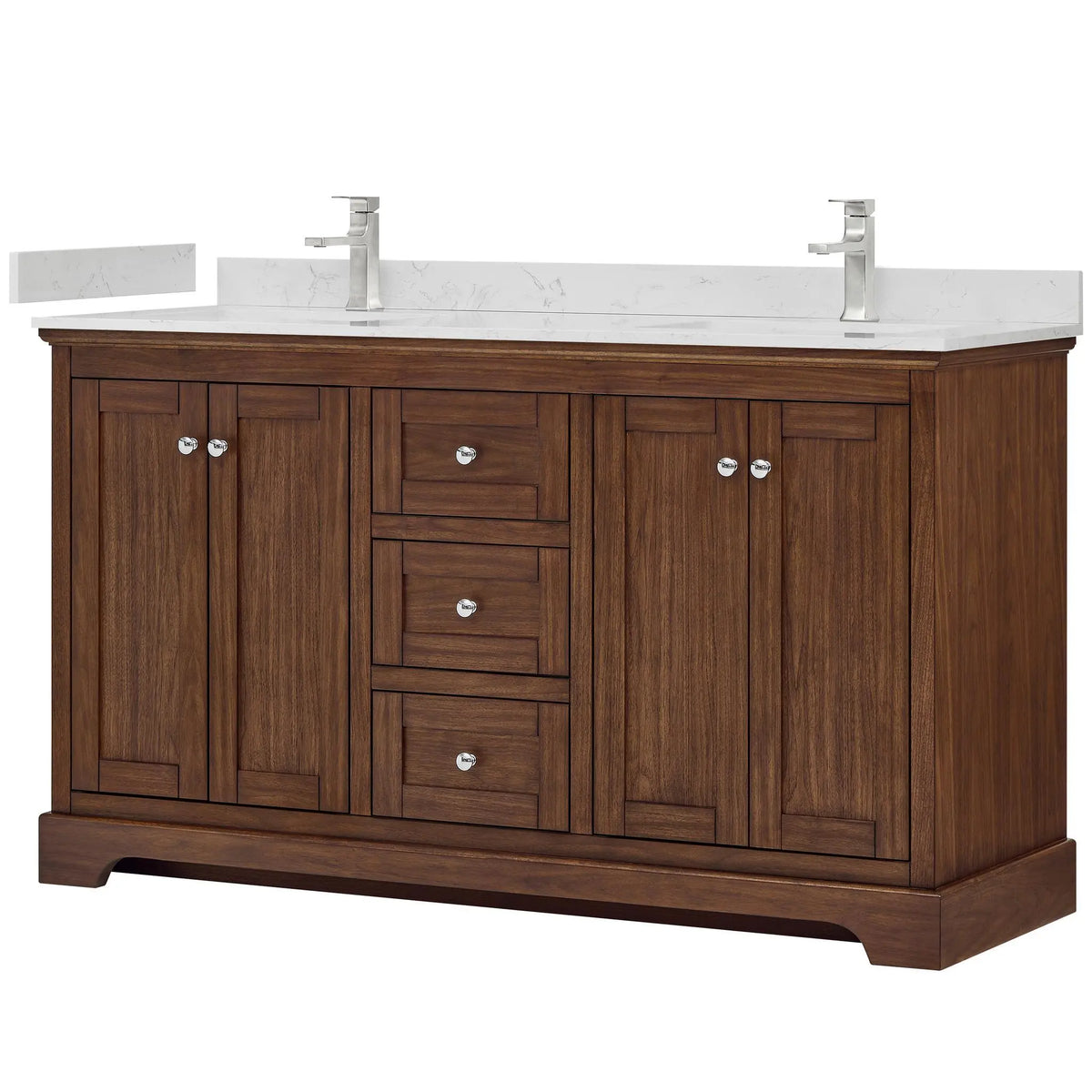 60" Avery Double Bathroom Vanity Dark Walnut Polished Chrome Trim by wyndham View 5
