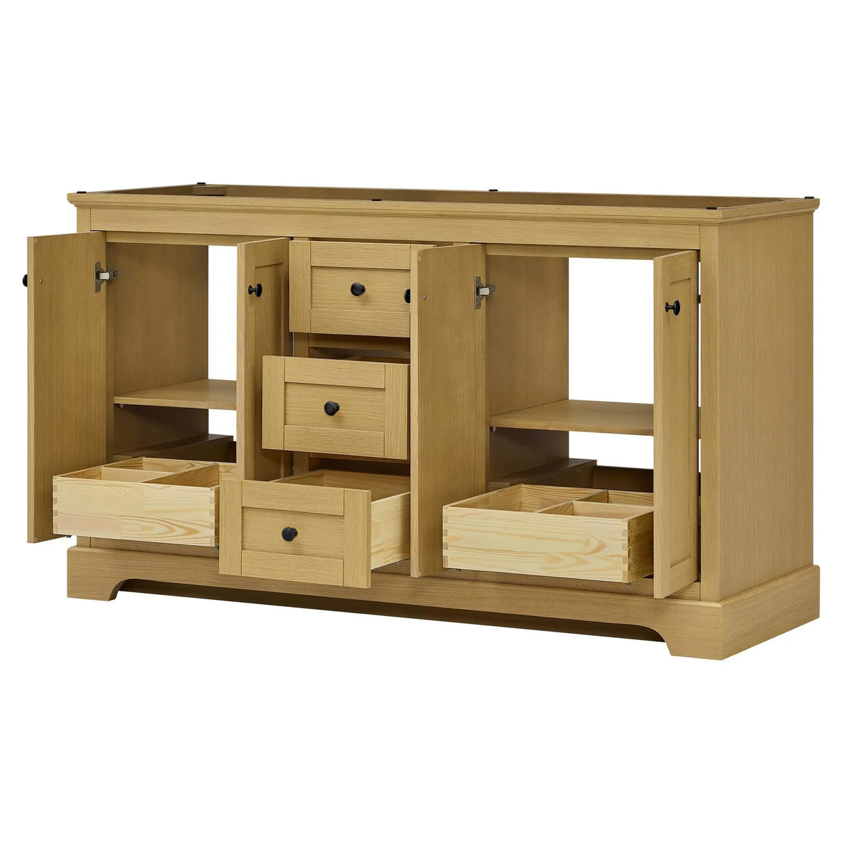 60" Avery Double Bathroom Vanity Honey Oak Matte Black Trim by wyndham View 42