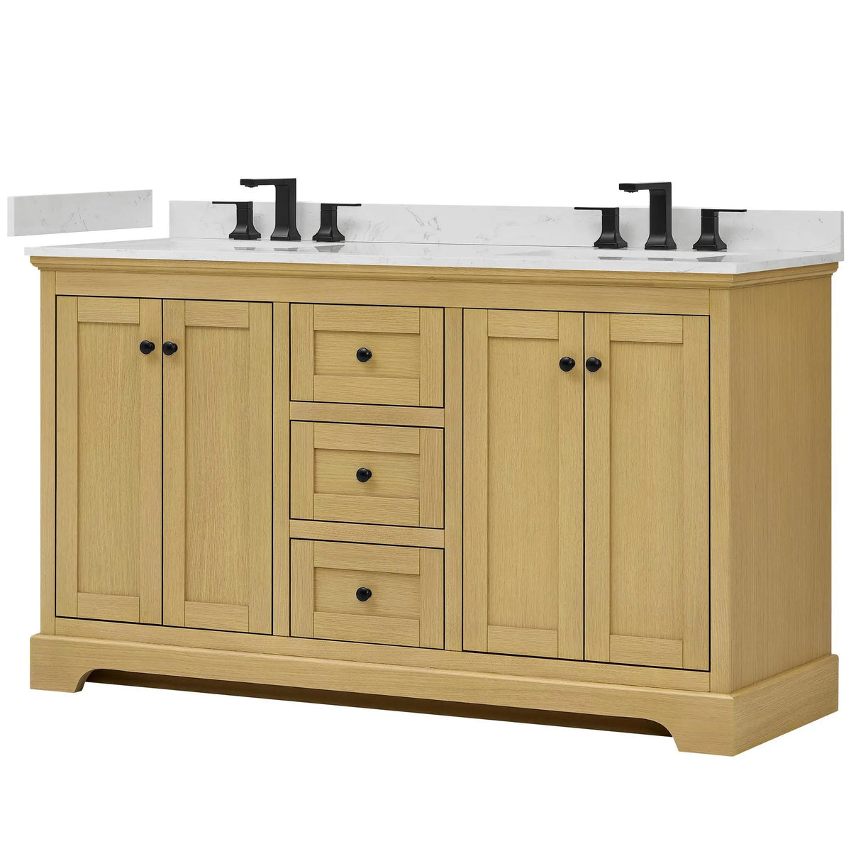 60" Avery Double Bathroom Vanity Honey Oak Matte Black Trim by wyndham View 10