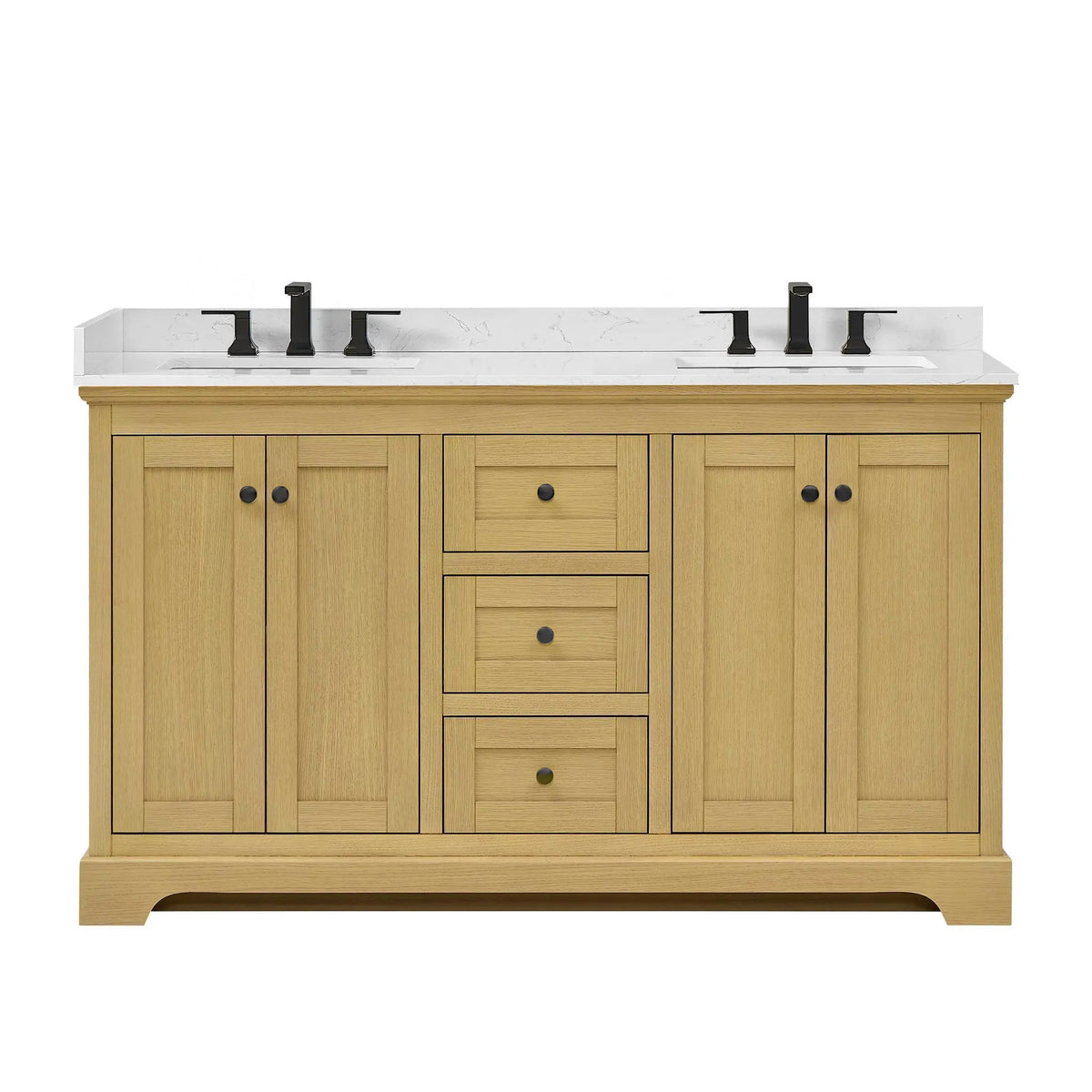 60" Avery Double Bathroom Vanity Honey Oak Matte Black Trim by wyndham View 6