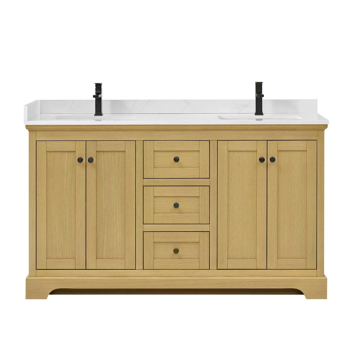 60" Avery Double Bathroom Vanity Honey Oak Matte Black Trim by wyndham View 11