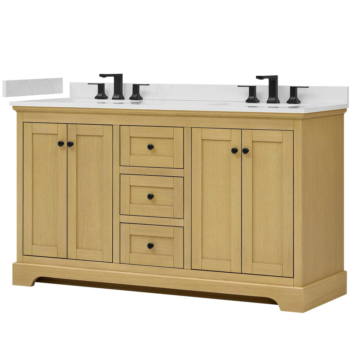60" Avery Double Bathroom Vanity Honey Oak Matte Black Trim by wyndham View 20