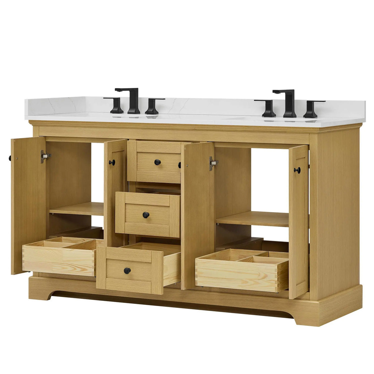 60" Avery Double Bathroom Vanity Honey Oak Matte Black Trim by wyndham View 18