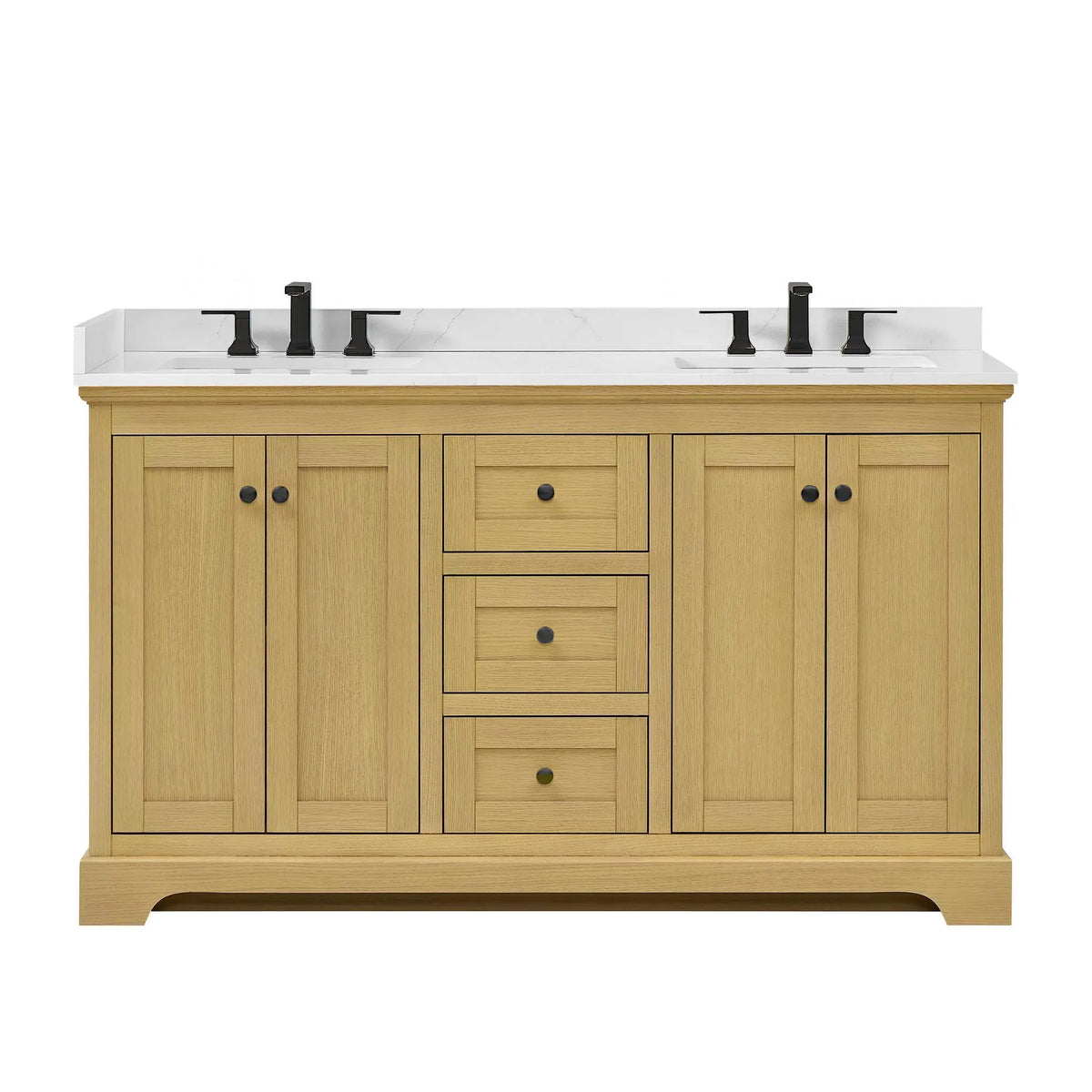 60" Avery Double Bathroom Vanity Honey Oak Matte Black Trim by wyndham View 16