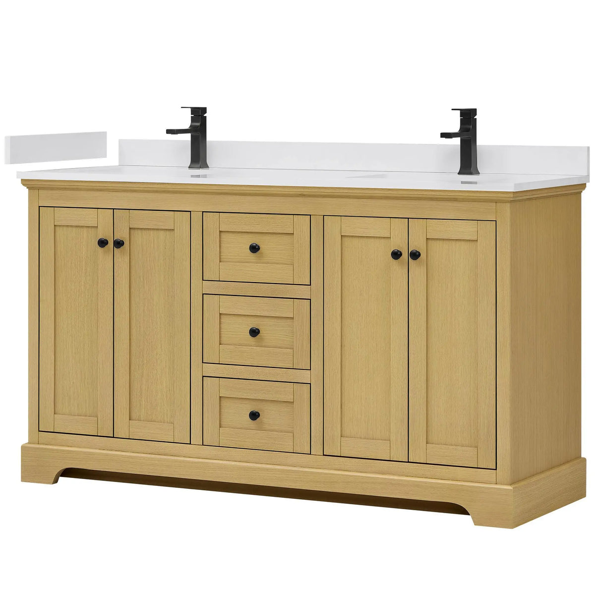 60" Avery Double Bathroom Vanity Honey Oak Matte Black Trim by wyndham View 25