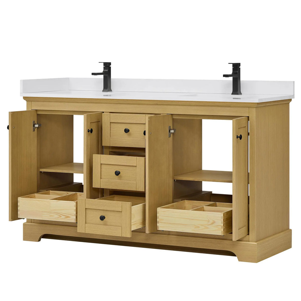 60" Avery Double Bathroom Vanity Honey Oak Matte Black Trim by wyndham View 23