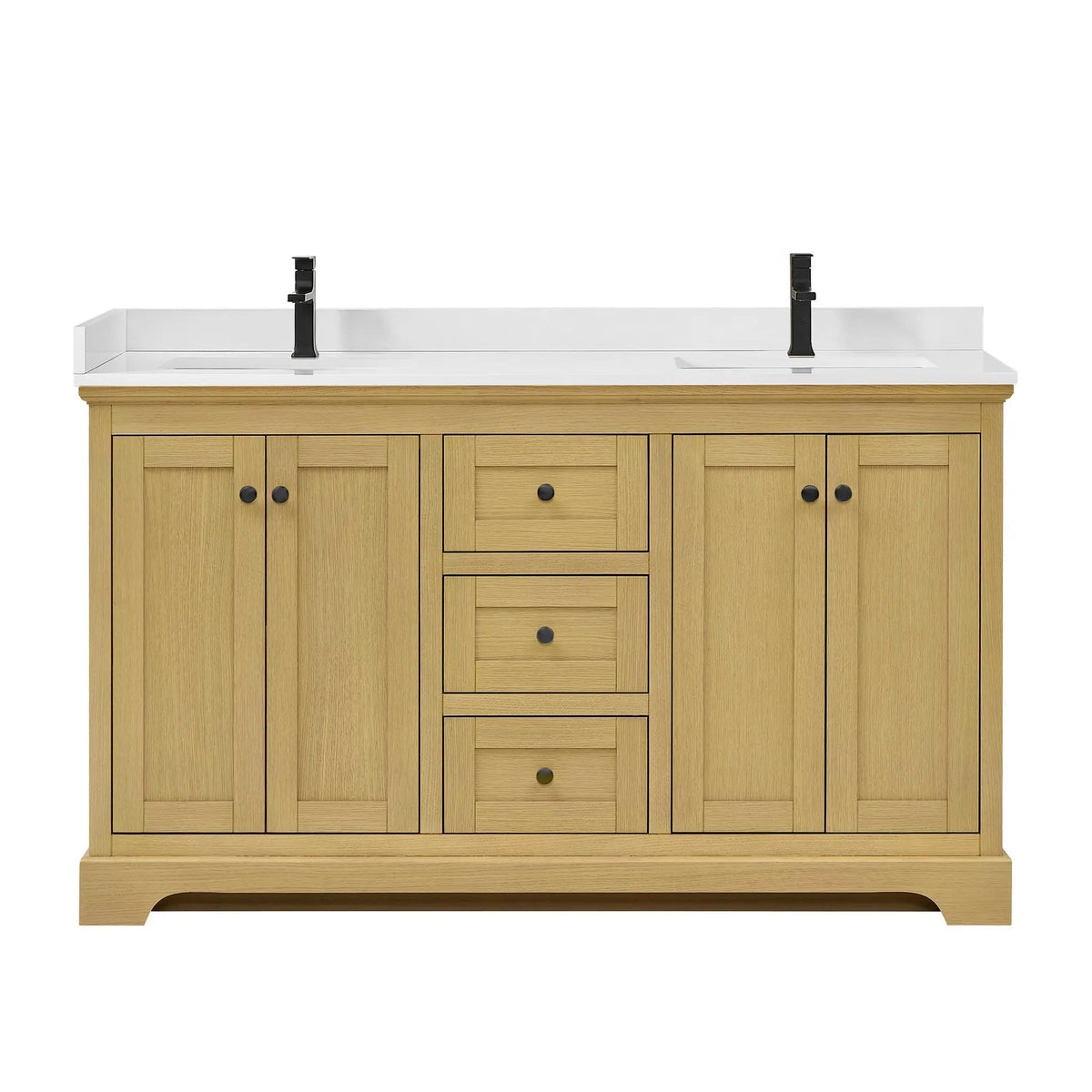 60" Avery Double Bathroom Vanity Honey Oak Matte Black Trim by wyndham View 31