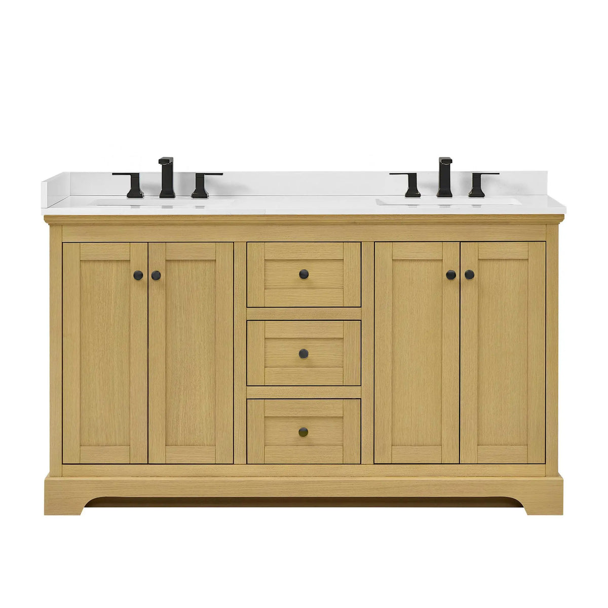 60" Avery Double Bathroom Vanity Honey Oak Matte Black Trim by wyndham View 36