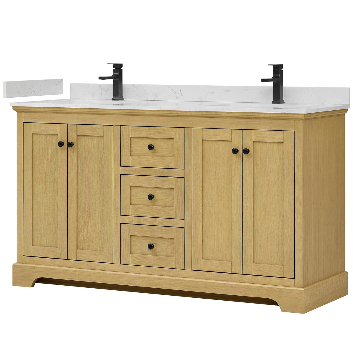 60" Avery Double Bathroom Vanity Honey Oak Matte Black Trim by wyndham View 5