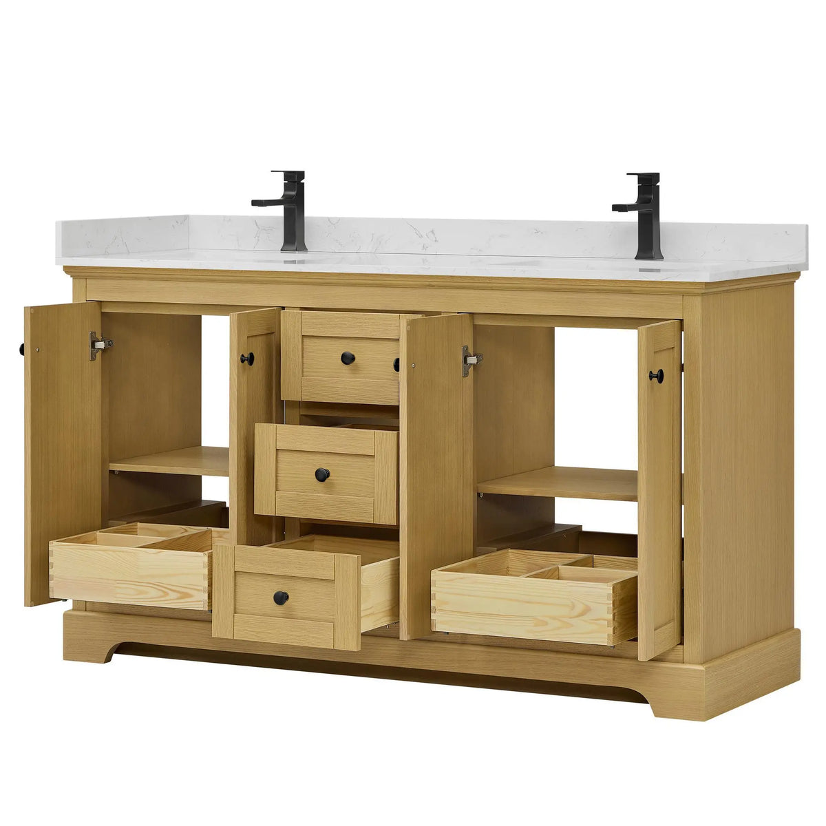 60" Avery Double Bathroom Vanity Honey Oak Matte Black Trim by wyndham View 3