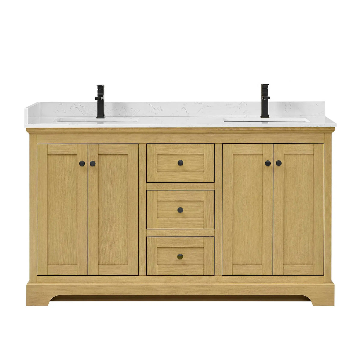 60" Avery Double Bathroom Vanity Honey Oak Matte Black Trim by wyndham View 1