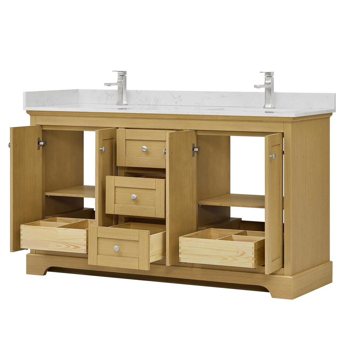 60" Avery Double Bathroom Vanity Honey Oak Polished Chrome Trim by wyndham View 3
