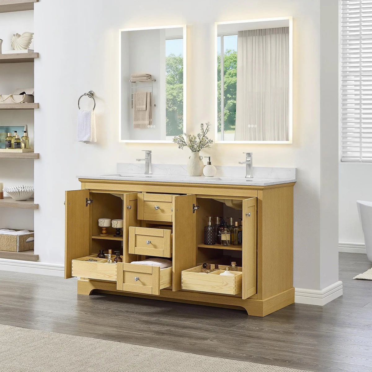 60" Avery Double Bathroom Vanity Honey Oak Polished Chrome Trim by wyndham View 2
