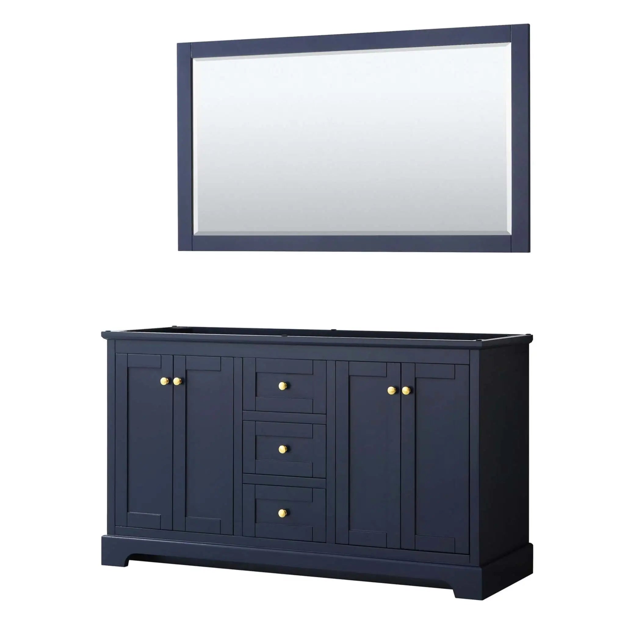 60" Avery Double Bathroom Vanity in Dark Blue with Brushed Gold Trim & 58" Mirror by Wyndham