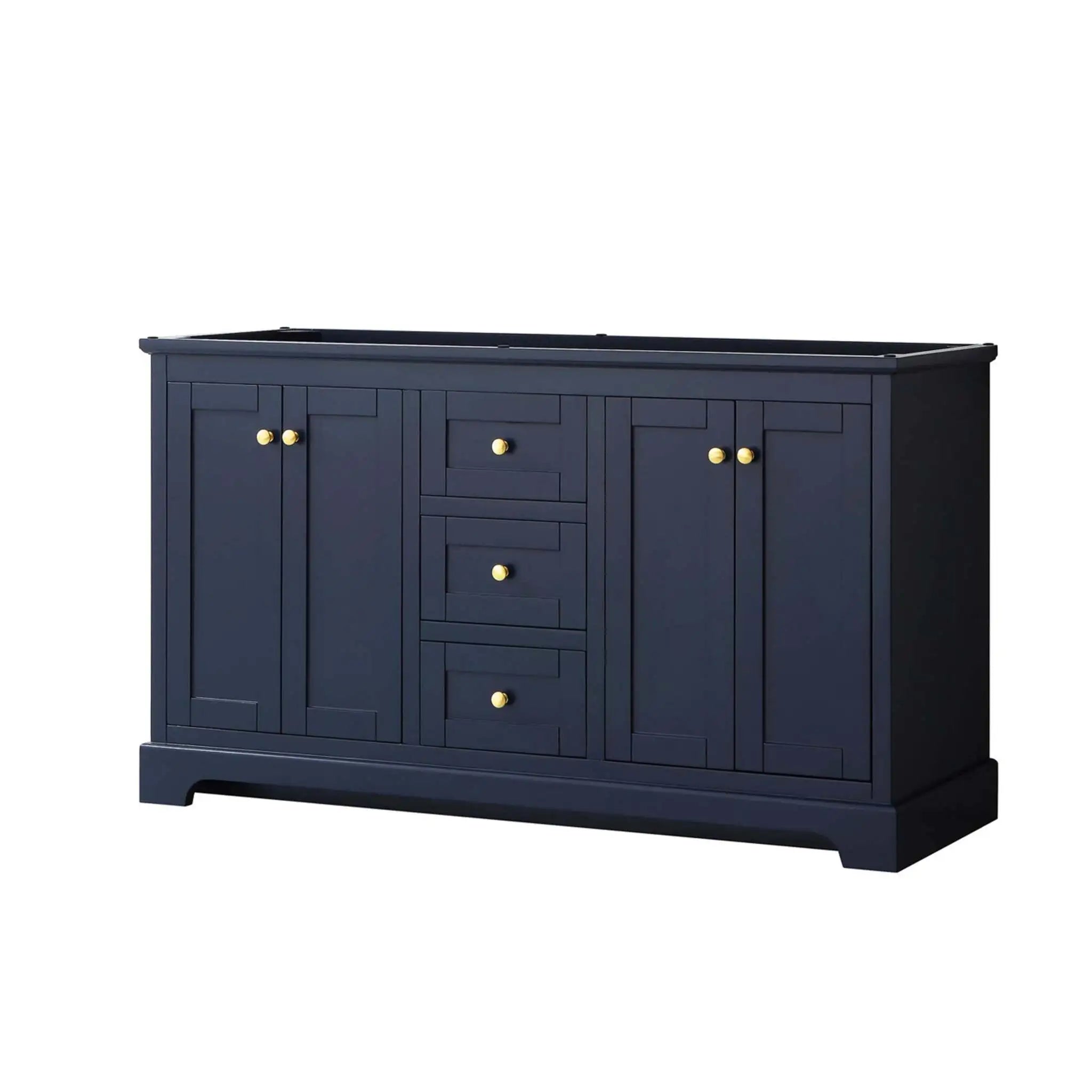 60" Avery Double Bathroom Vanity in Dark Blue with Brushed Gold Trim by Wyndham
