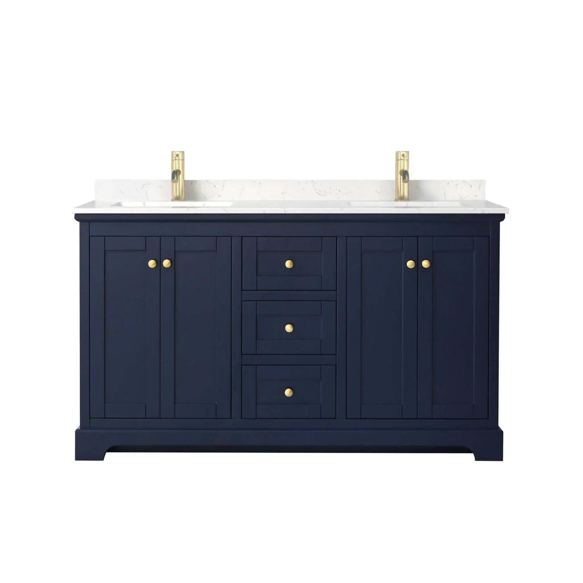 60" Avery Double Bathroom Vanity in Dark Blue with Brushed Gold Trim by Wyndham
