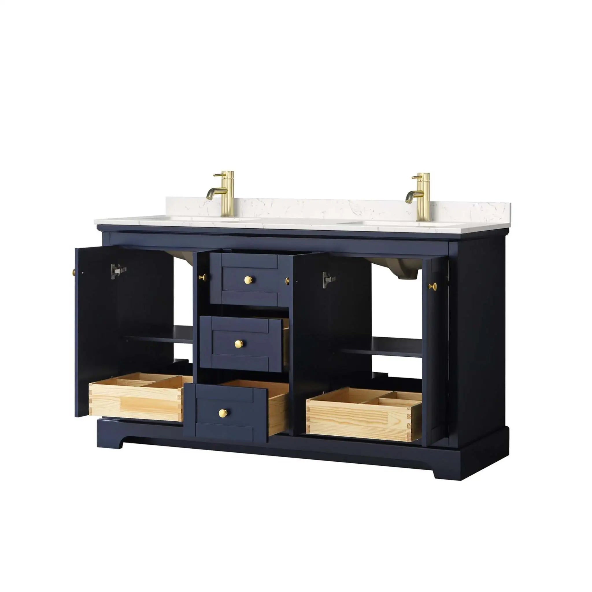 60" Avery Double Bathroom Vanity in Dark Blue with Brushed Gold Trim by Wyndham