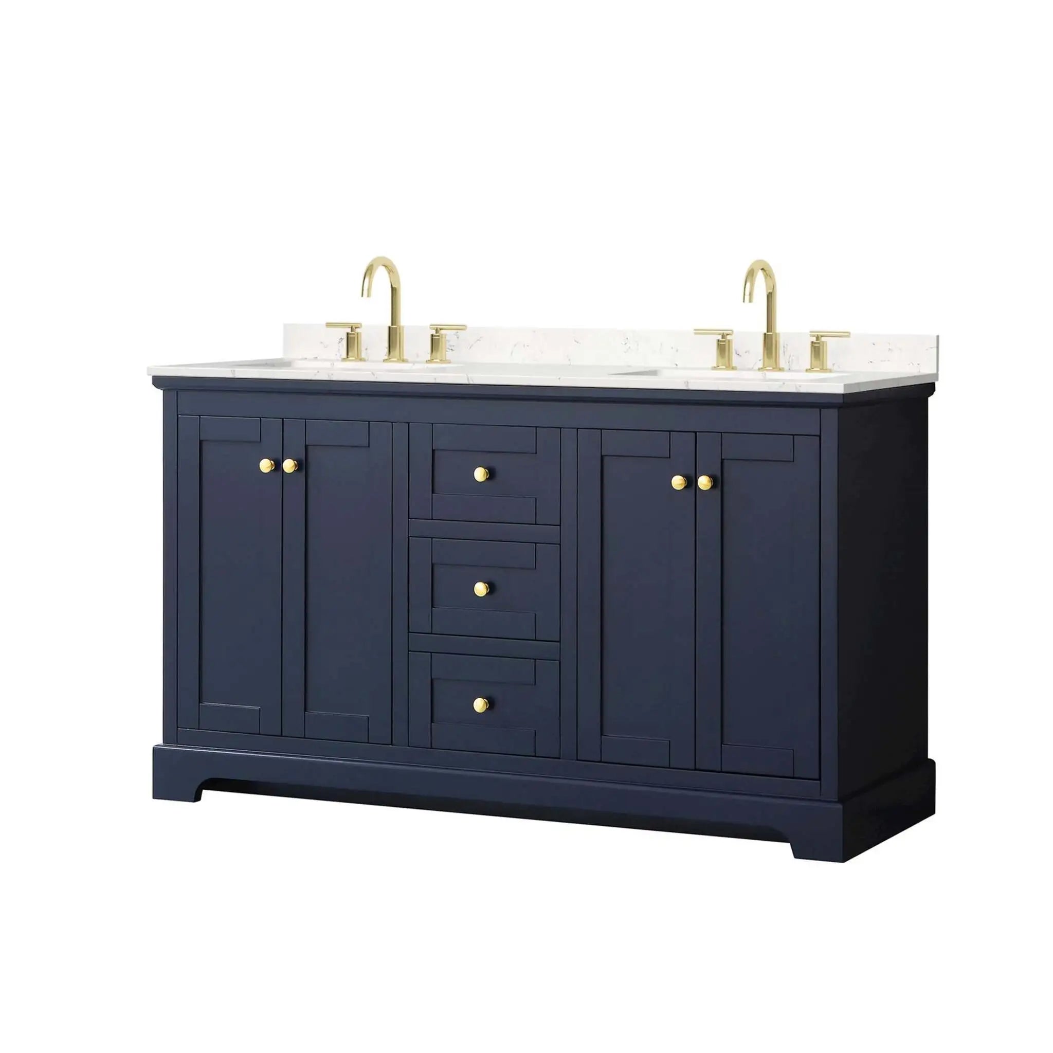60" Avery Double Bathroom Vanity in Dark Blue with Brushed Gold Trim by Wyndham