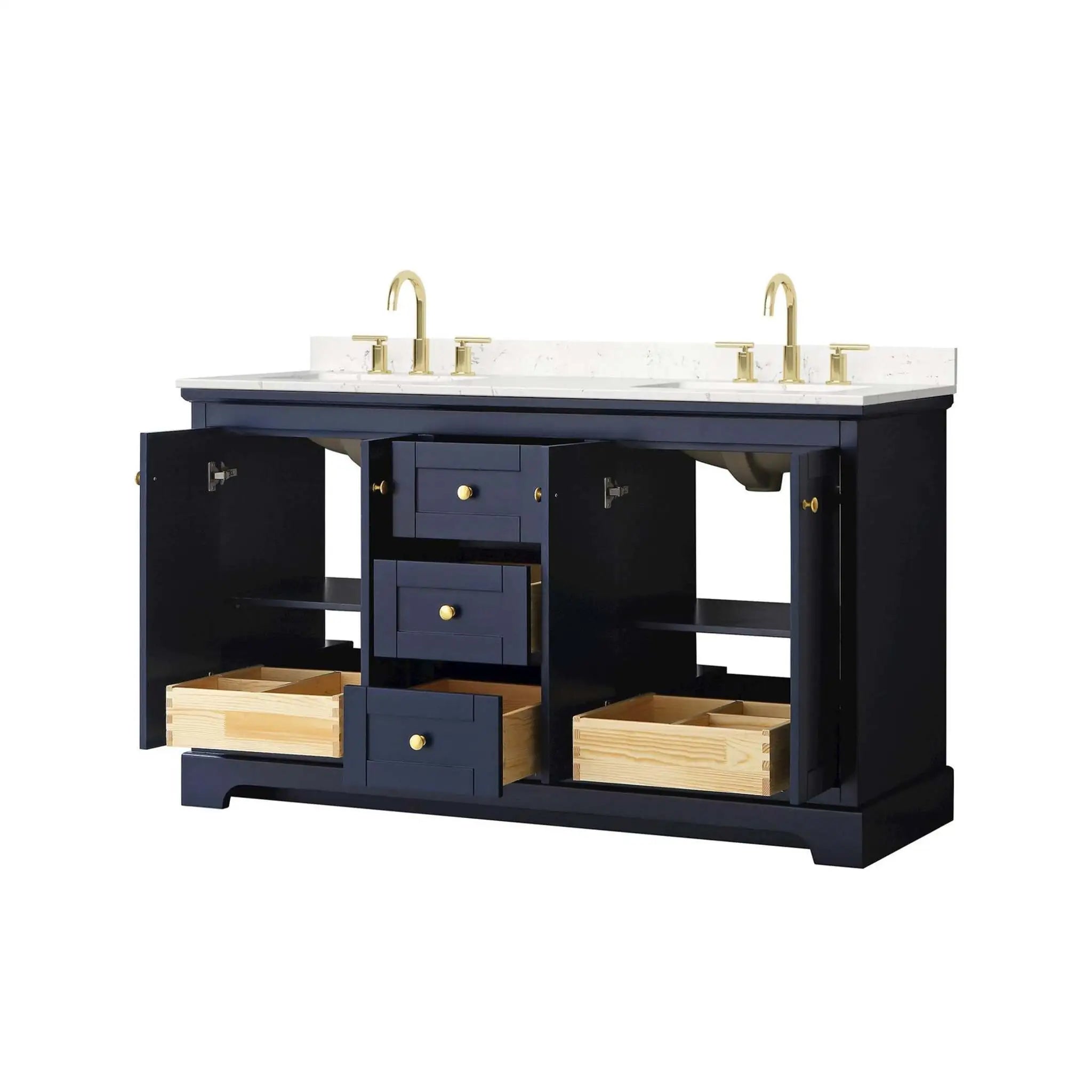 60" Avery Double Bathroom Vanity in Dark Blue with Brushed Gold Trim by Wyndham