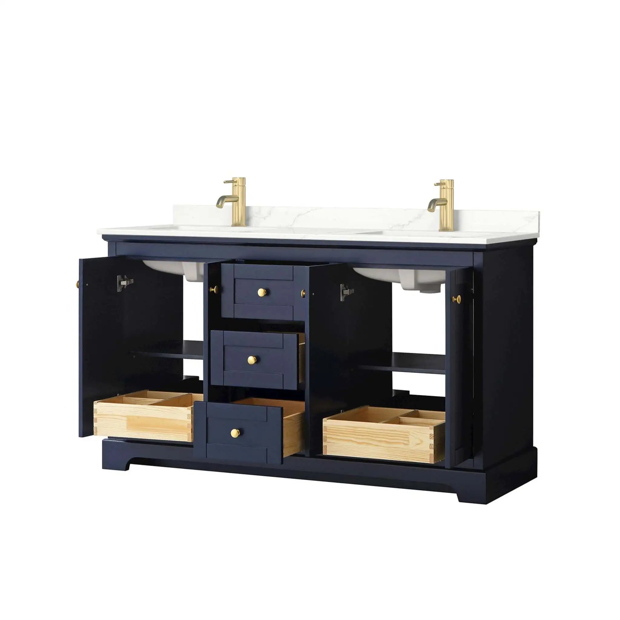 60" Avery Double Bathroom Vanity in Dark Blue with Brushed Gold Trim by Wyndham