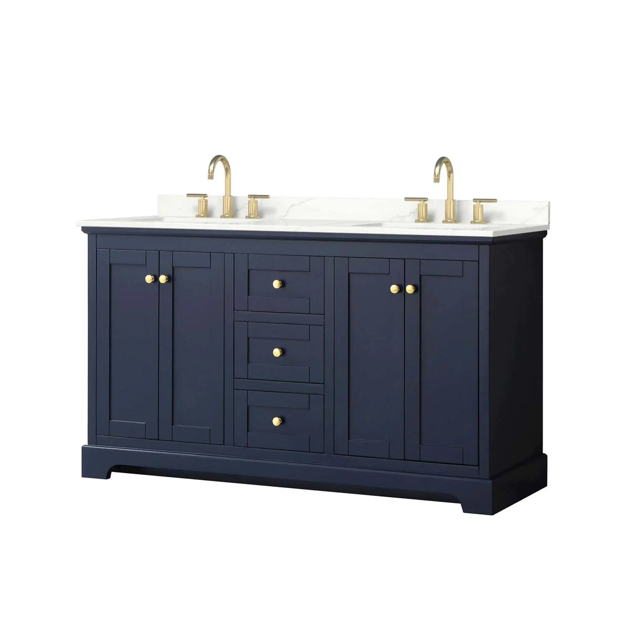 60" Avery Double Bathroom Vanity in Dark Blue with Brushed Gold Trim by Wyndham