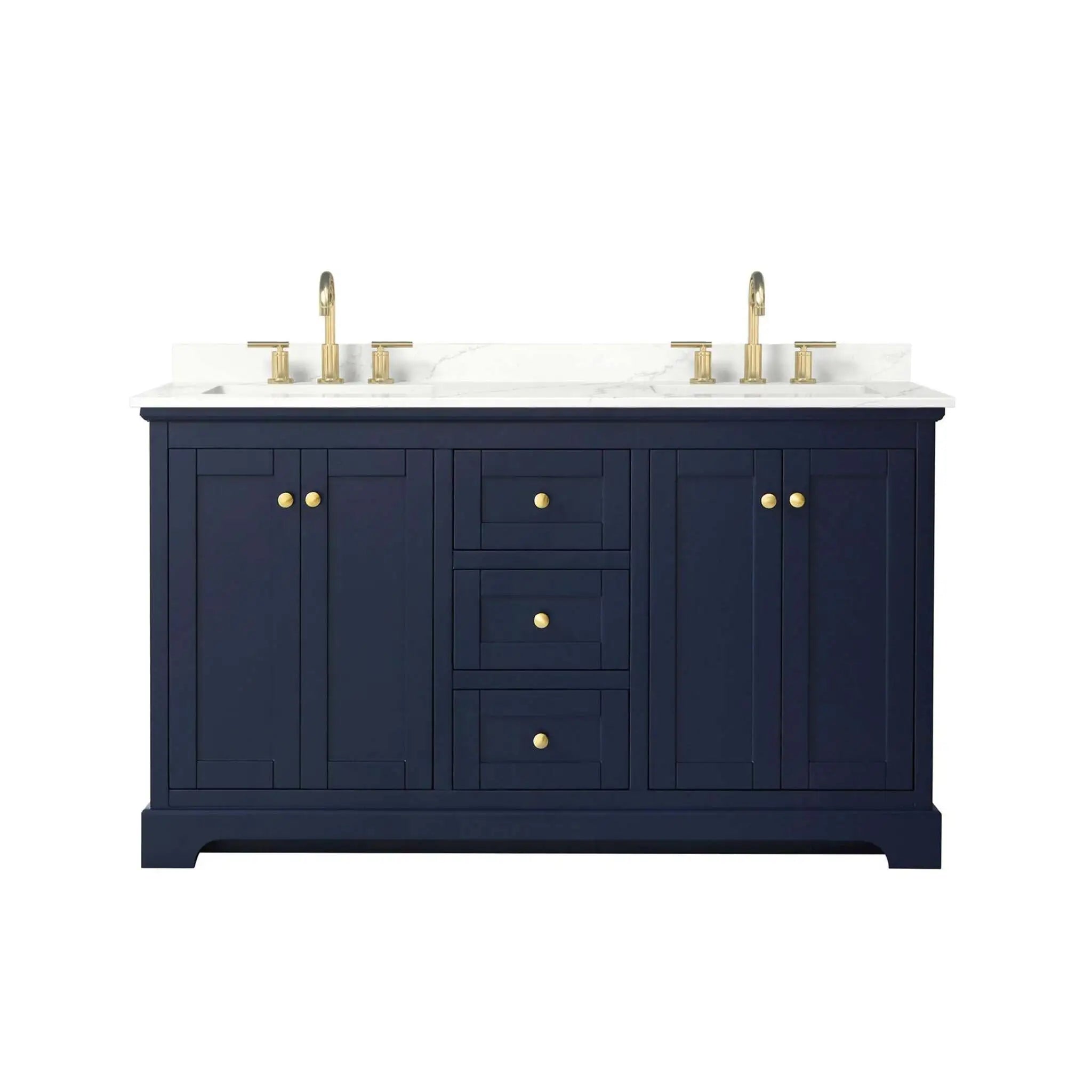 60" Avery Double Bathroom Vanity in Dark Blue with Brushed Gold Trim by Wyndham