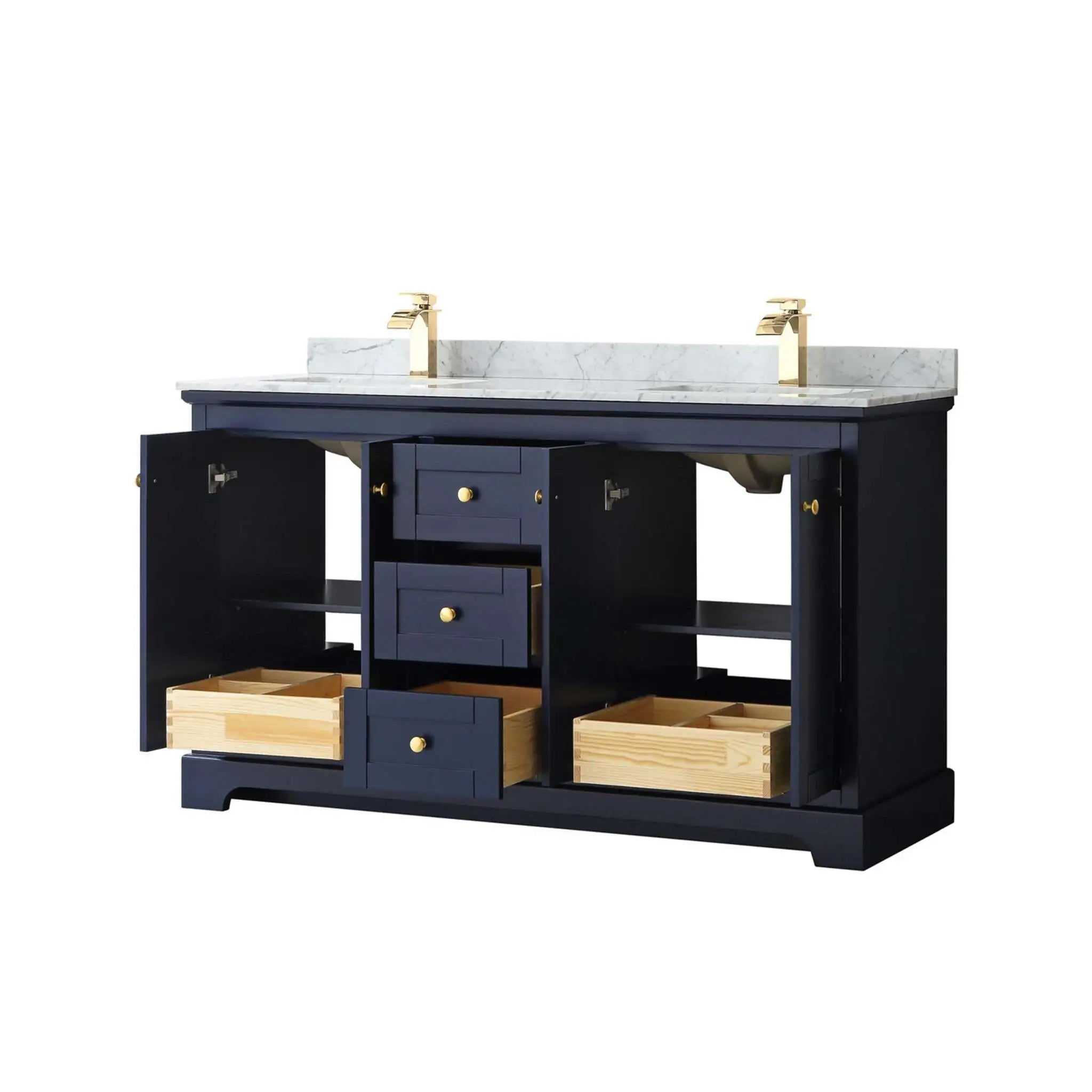 60" Avery Double Bathroom Vanity in Dark Blue with Brushed Gold Trim by Wyndham