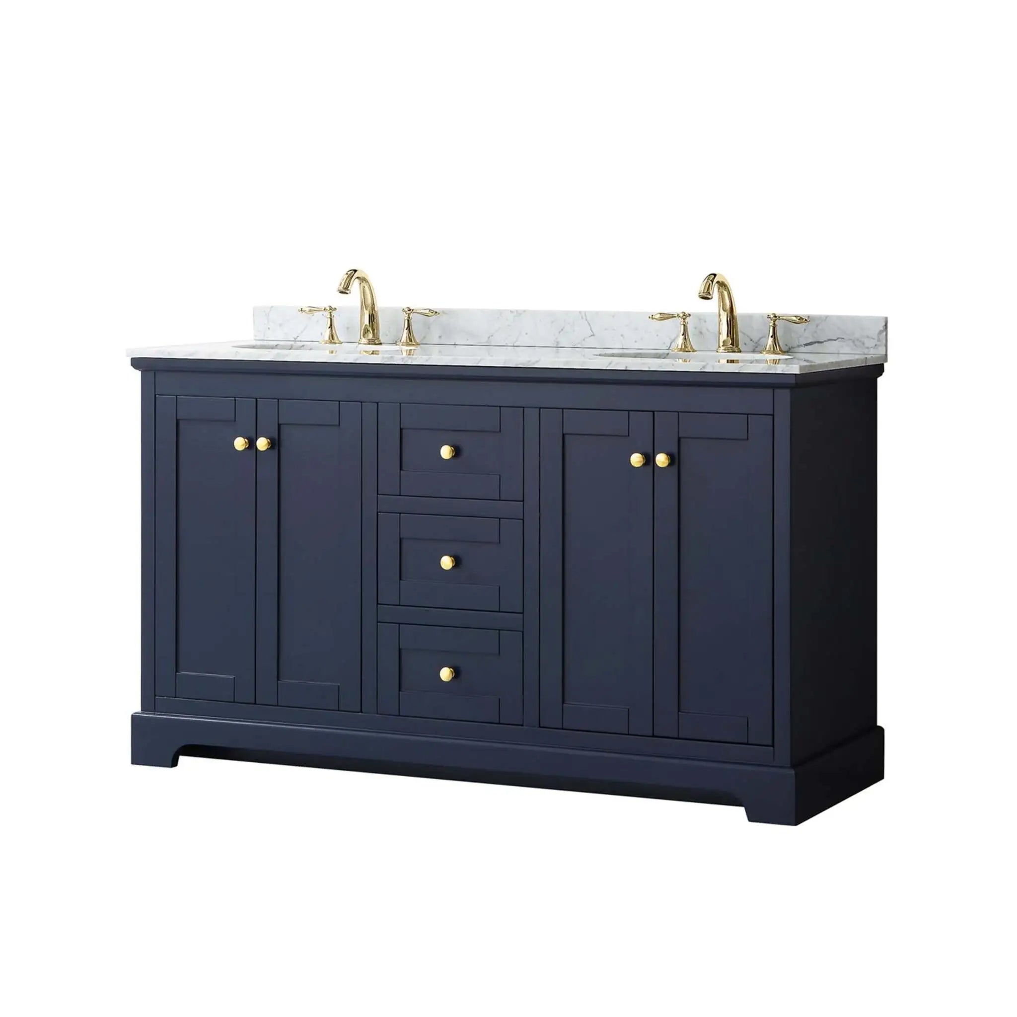 60" Avery Double Bathroom Vanity in Dark Blue with Brushed Gold Trim by Wyndham
