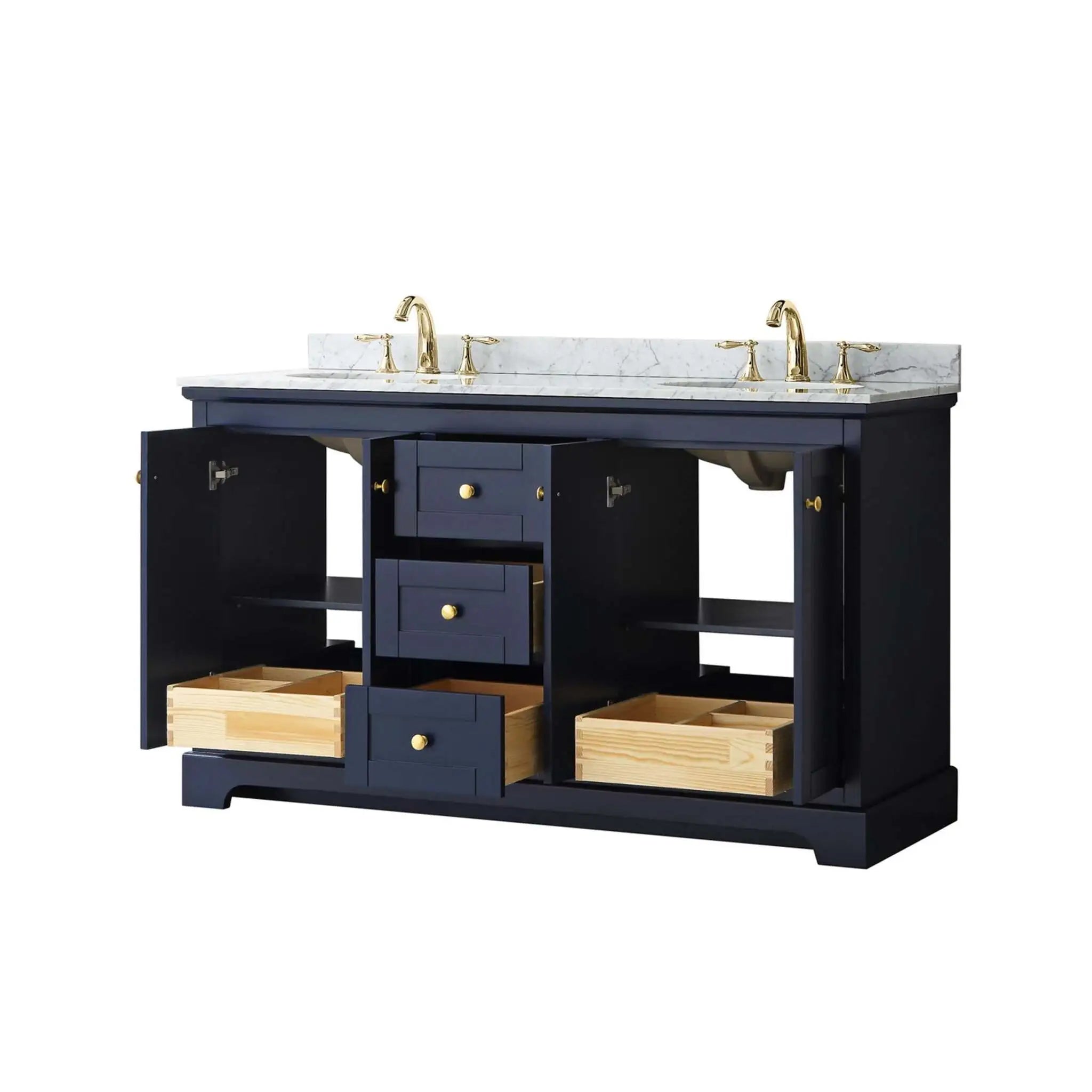 60" Avery Double Bathroom Vanity in Dark Blue with Brushed Gold Trim by Wyndham