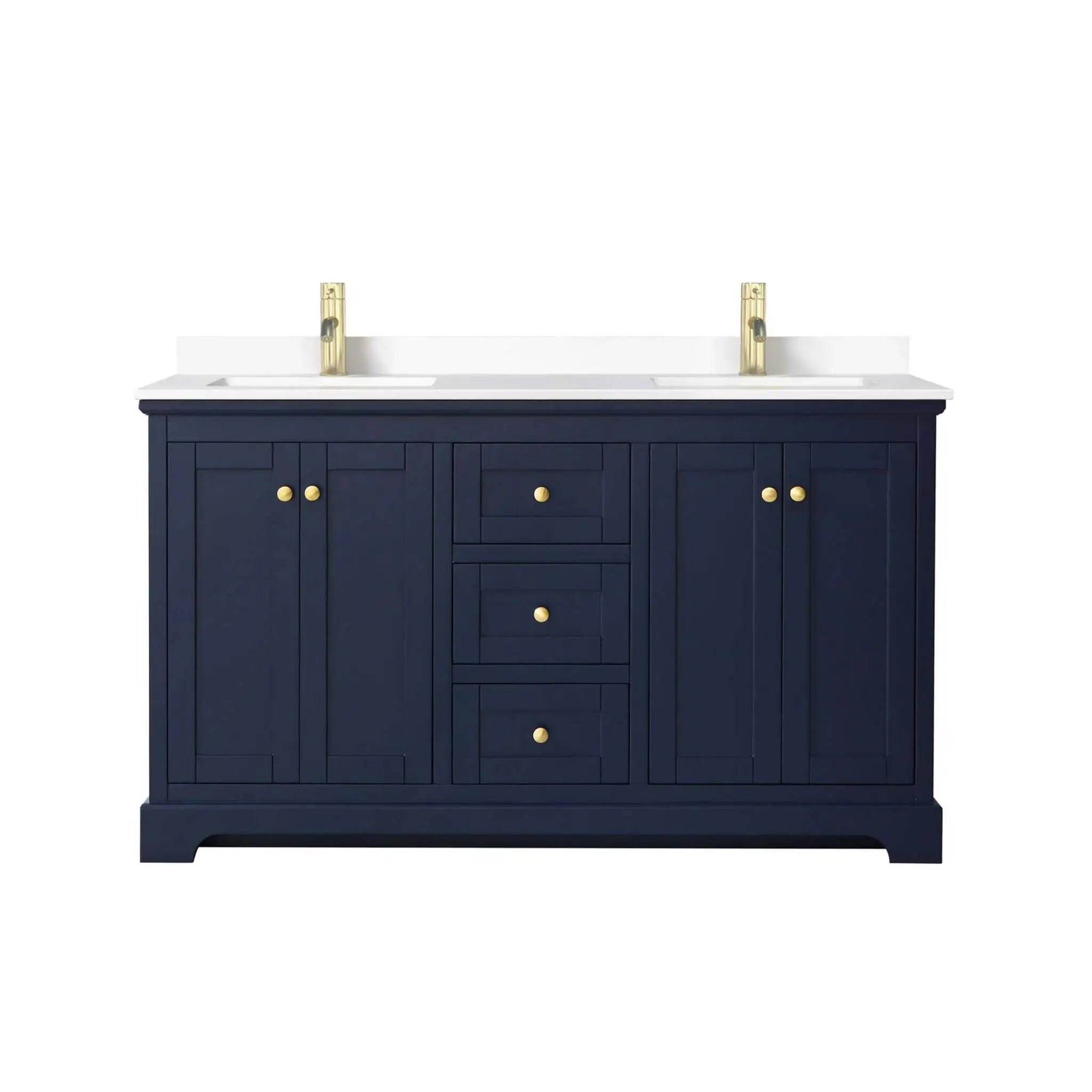 60" Avery Double Bathroom Vanity in Dark Blue with Brushed Gold Trim by Wyndham