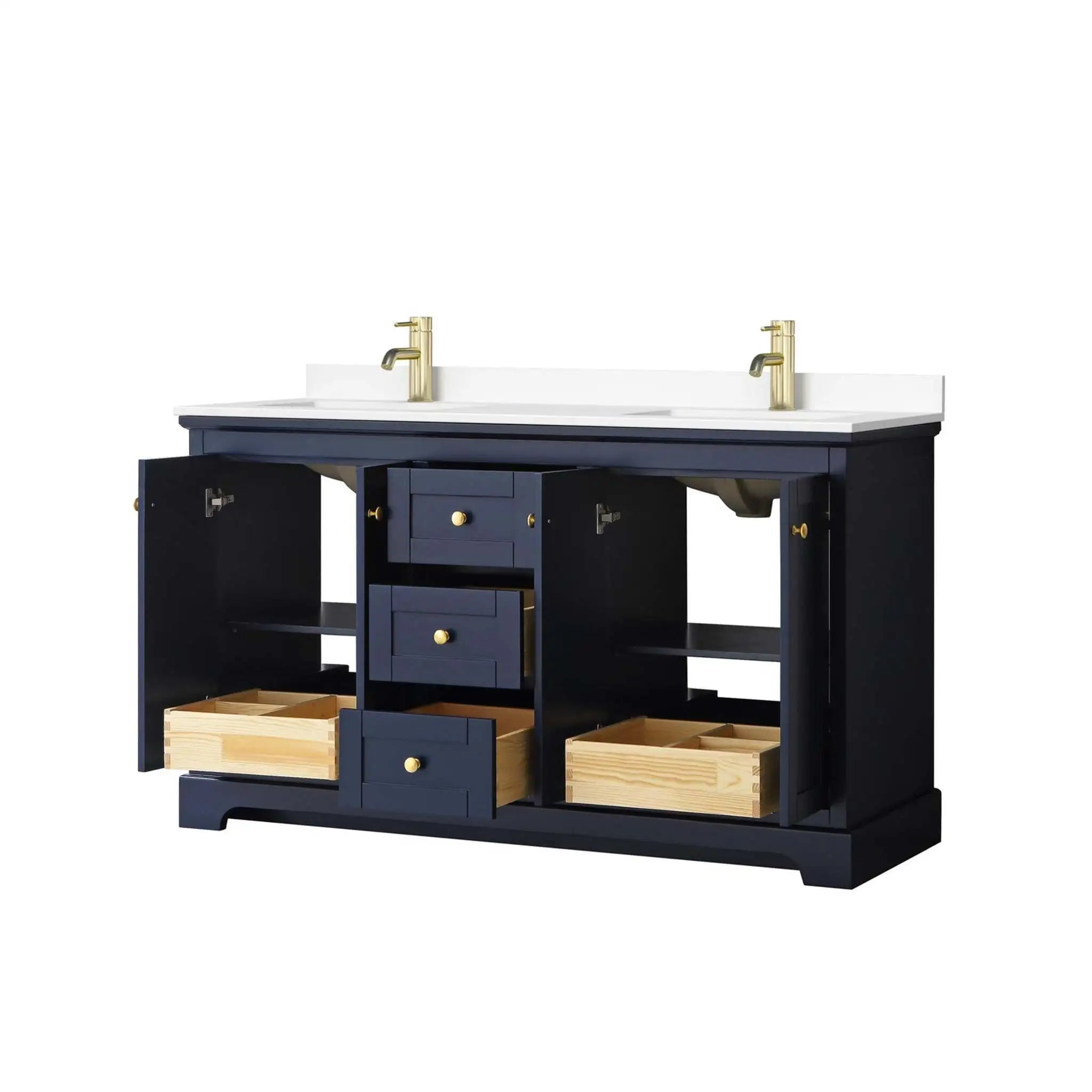 60" Avery Double Bathroom Vanity in Dark Blue with Brushed Gold Trim by Wyndham