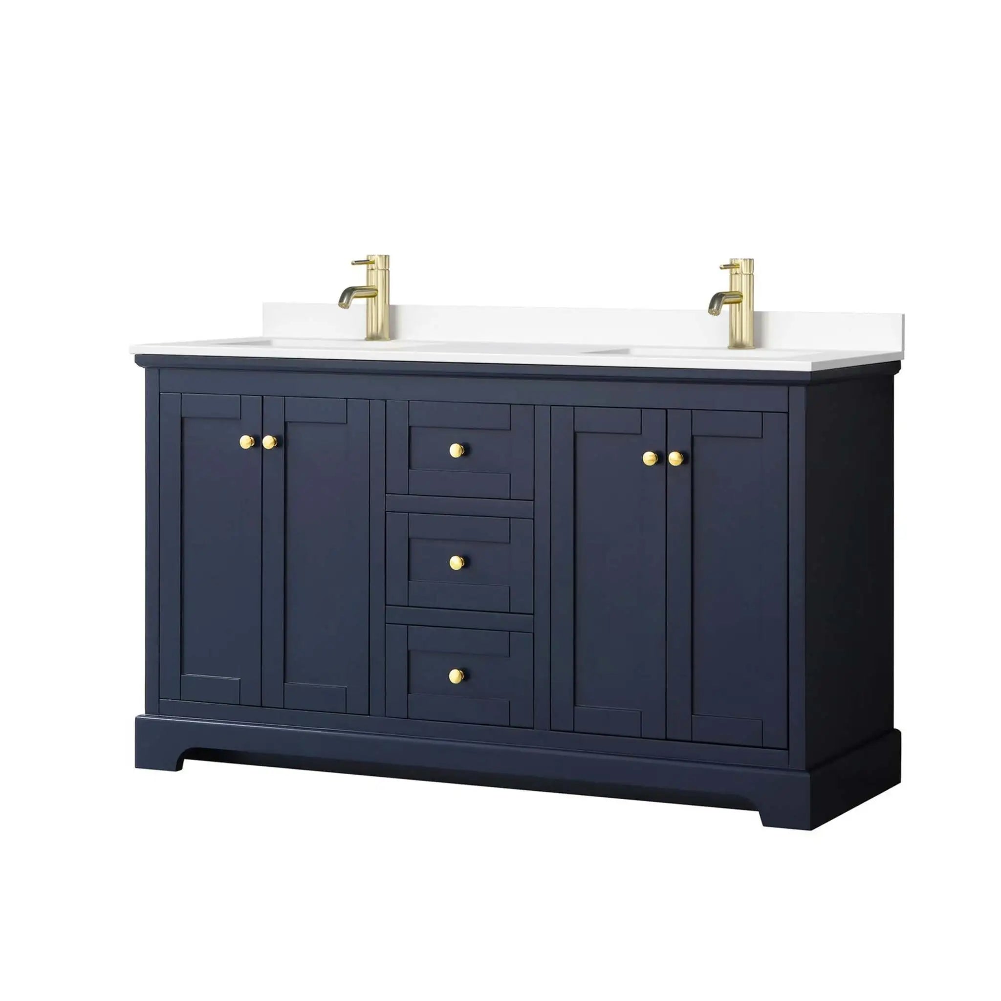 60" Avery Double Bathroom Vanity in Dark Blue with Brushed Gold Trim by Wyndham
