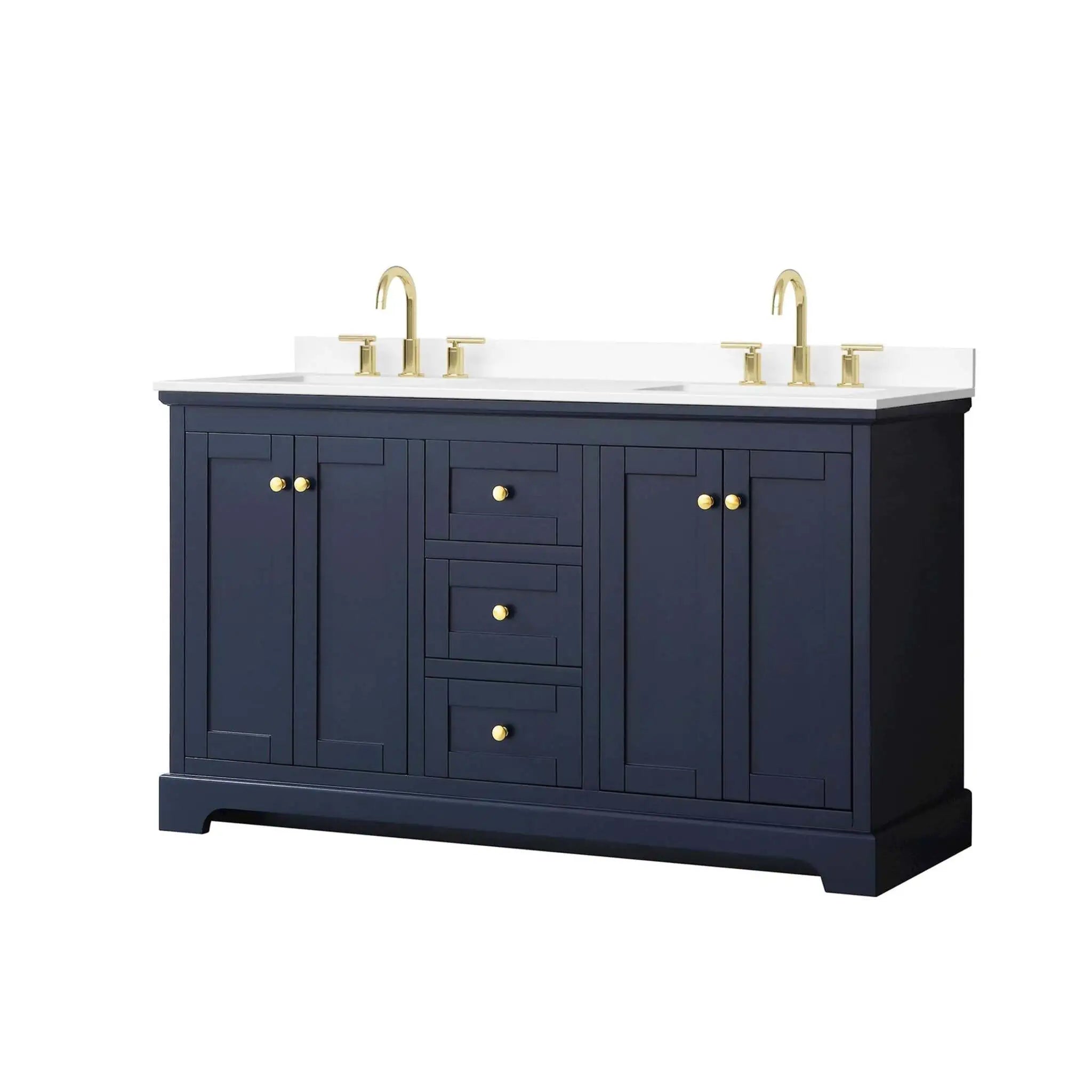 60" Avery Double Bathroom Vanity in Dark Blue with Brushed Gold Trim by Wyndham