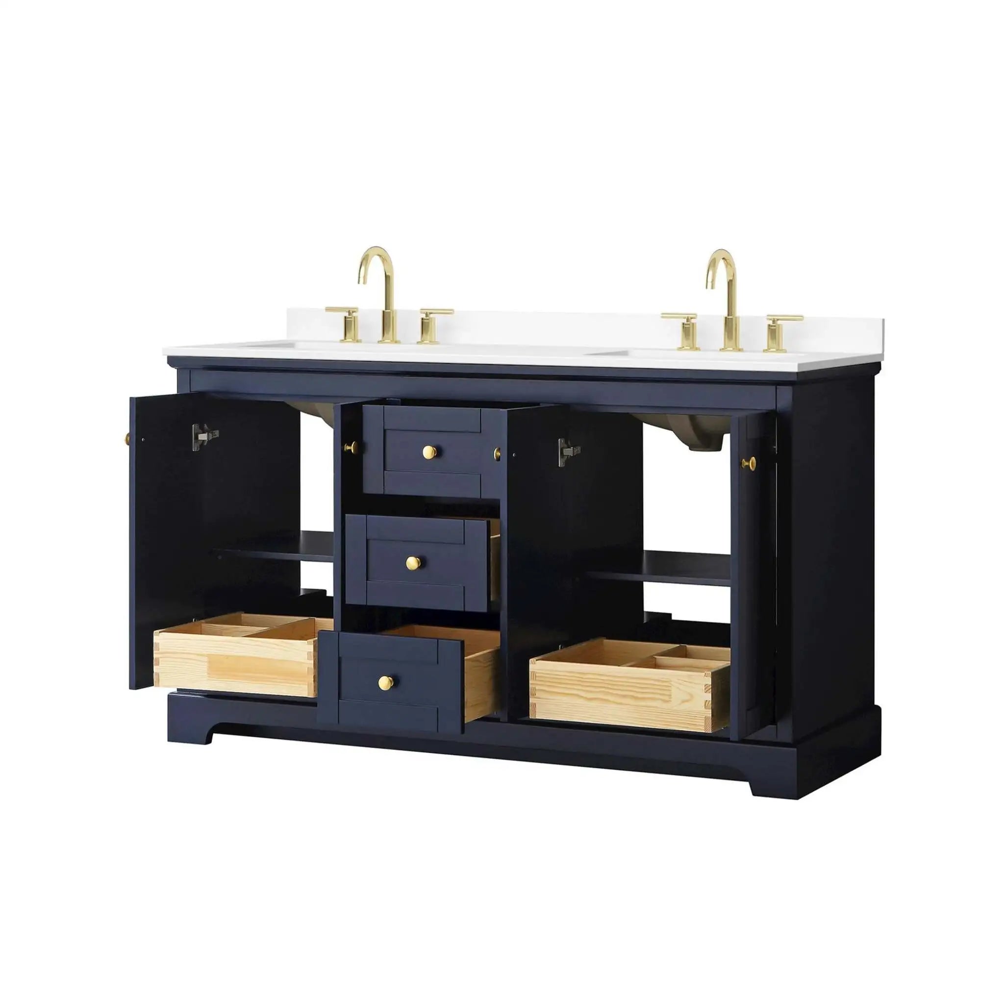 60" Avery Double Bathroom Vanity in Dark Blue with Brushed Gold Trim by Wyndham