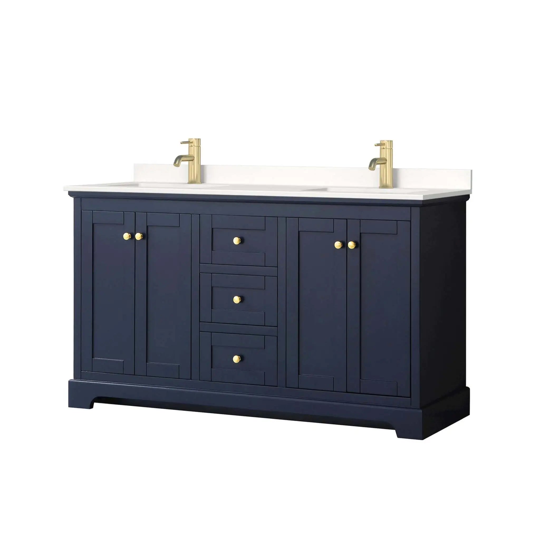 60" Avery Double Bathroom Vanity in Dark Blue with Brushed Gold Trim by Wyndham