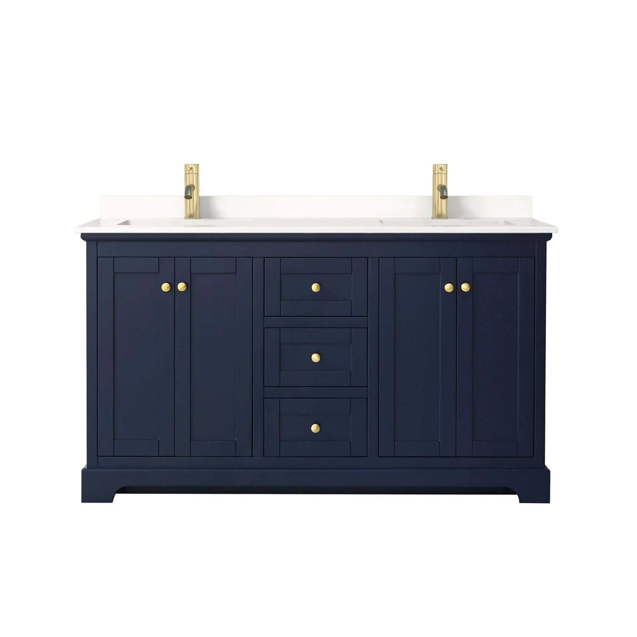 60" Avery Double Bathroom Vanity in Dark Blue with Brushed Gold Trim by Wyndham