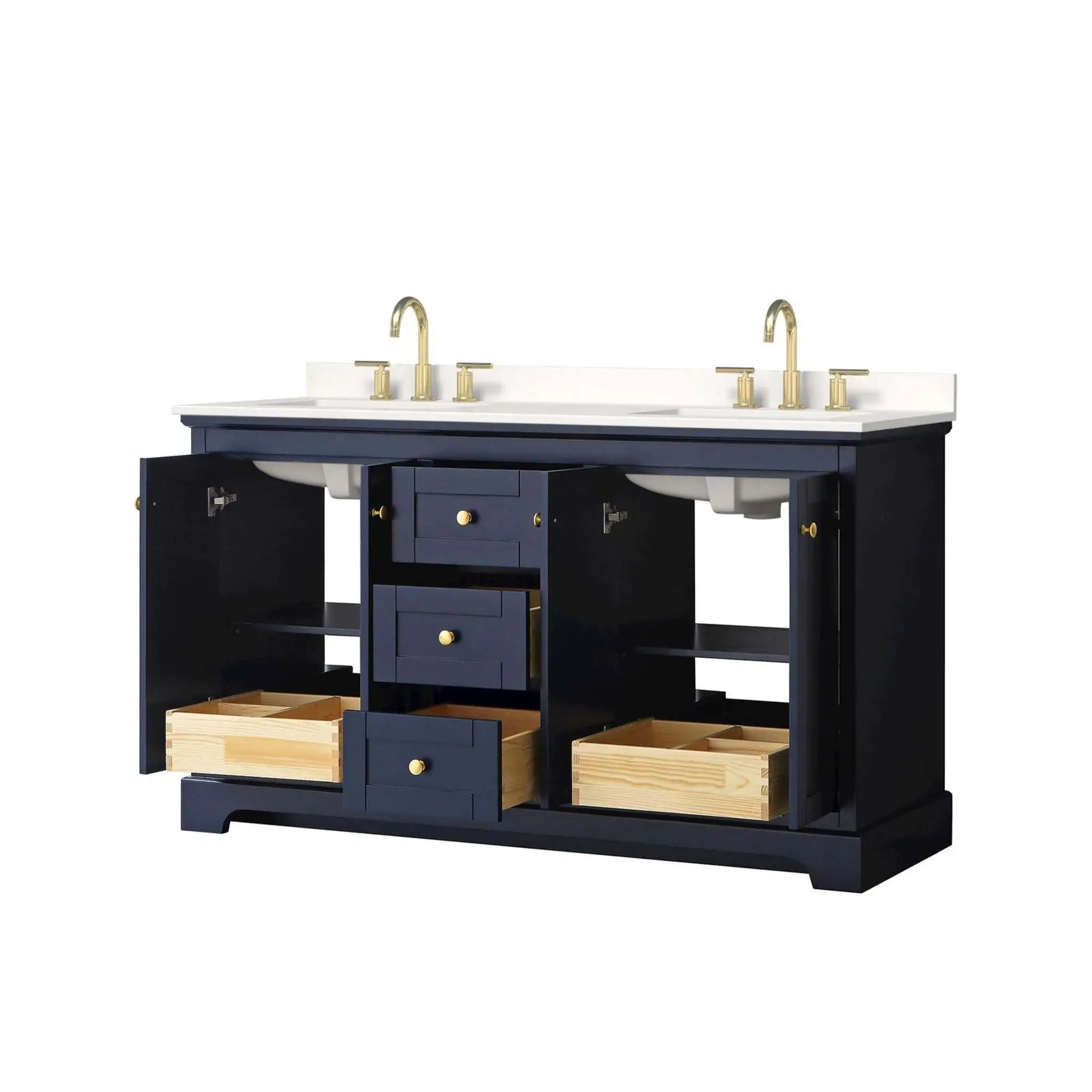 60" Avery Double Bathroom Vanity in Dark Blue with Brushed Gold Trim by Wyndham
